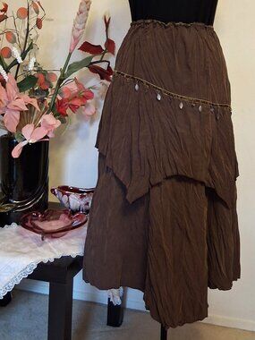 New Unique Design High Quality Vintage Style Brown Tiered Lined Midi Skirt 14